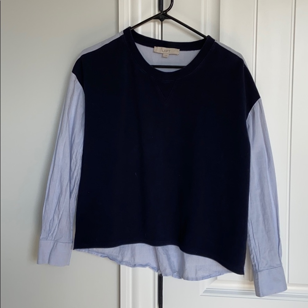 Navy/light blue shirt